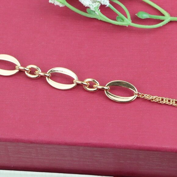 "Oval Link Rose Gold Bracelet in Polished High-Quality Brass, XPBL1142 - Picture 10 of 12